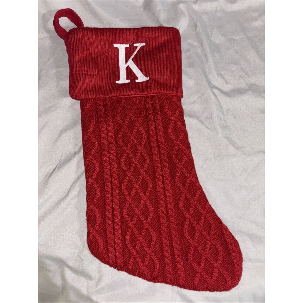Holiday Time Red Knit Monogram Christmas Stocking Initial K
